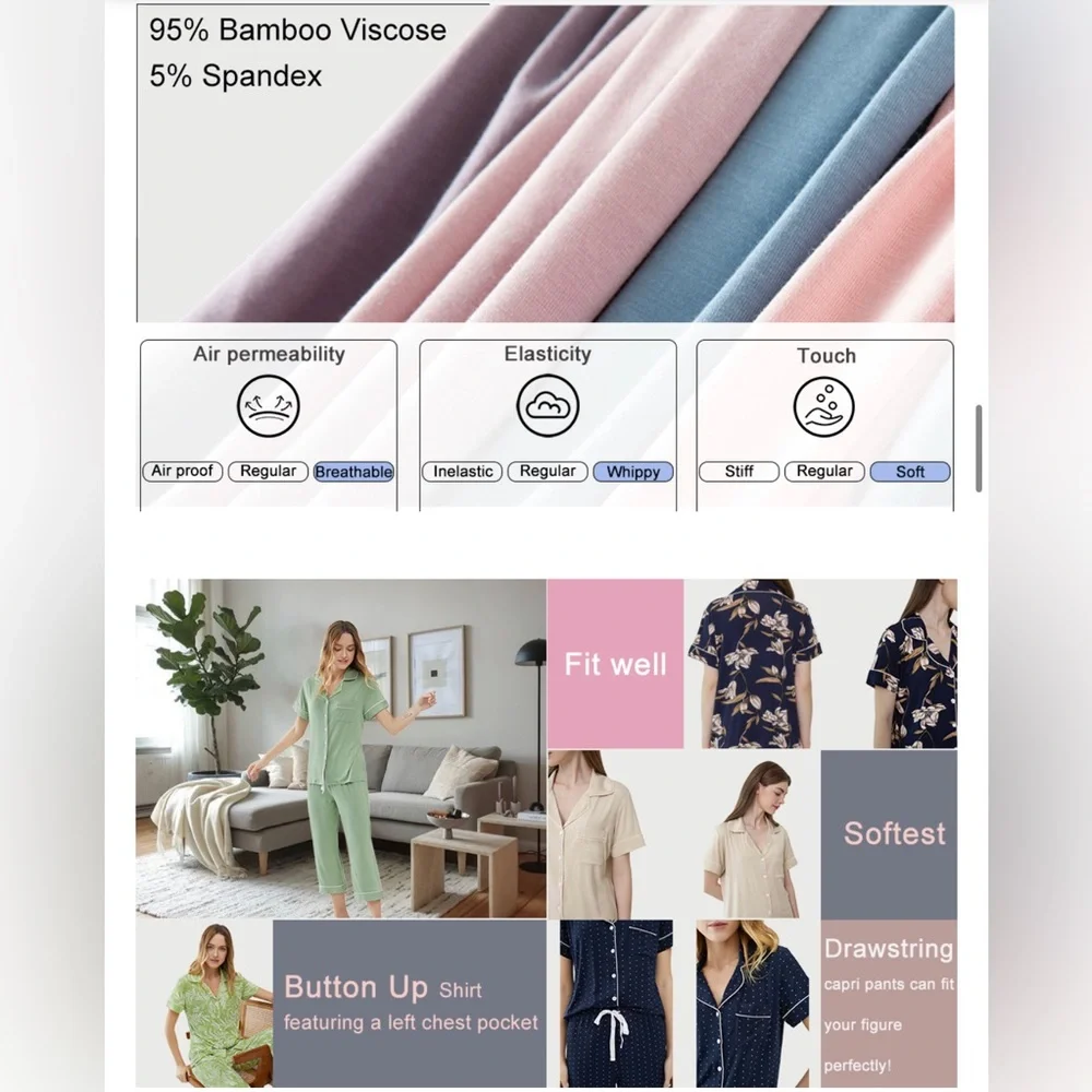 NWT Pajama Set for Women Soft Capri Button Up Cooling Pjs Set/Size Small - Picture 6 of 11